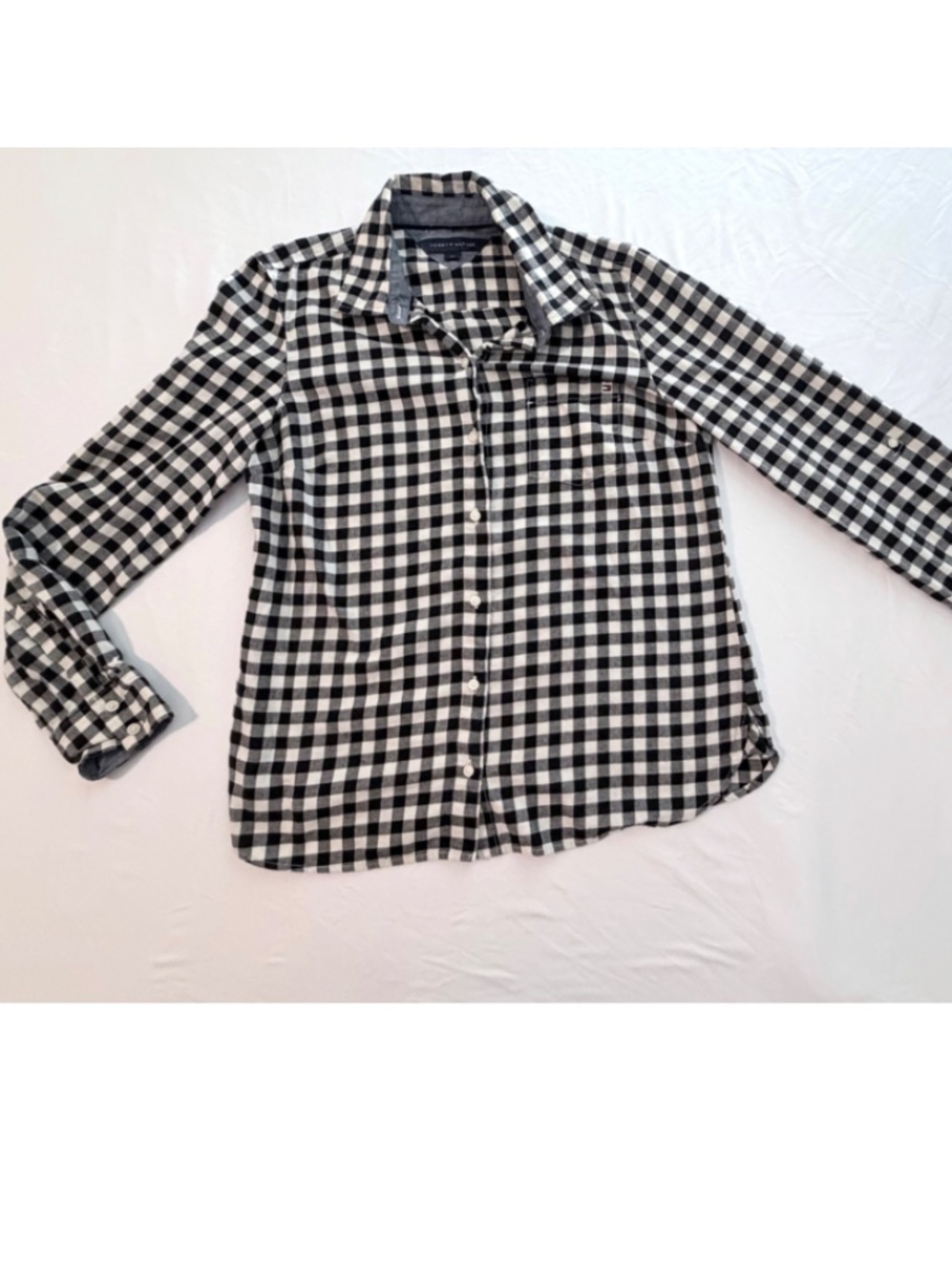 Tommy Hilfiger Black & White Gingham Button Down Shirt, Cotton/Flannel, Small
